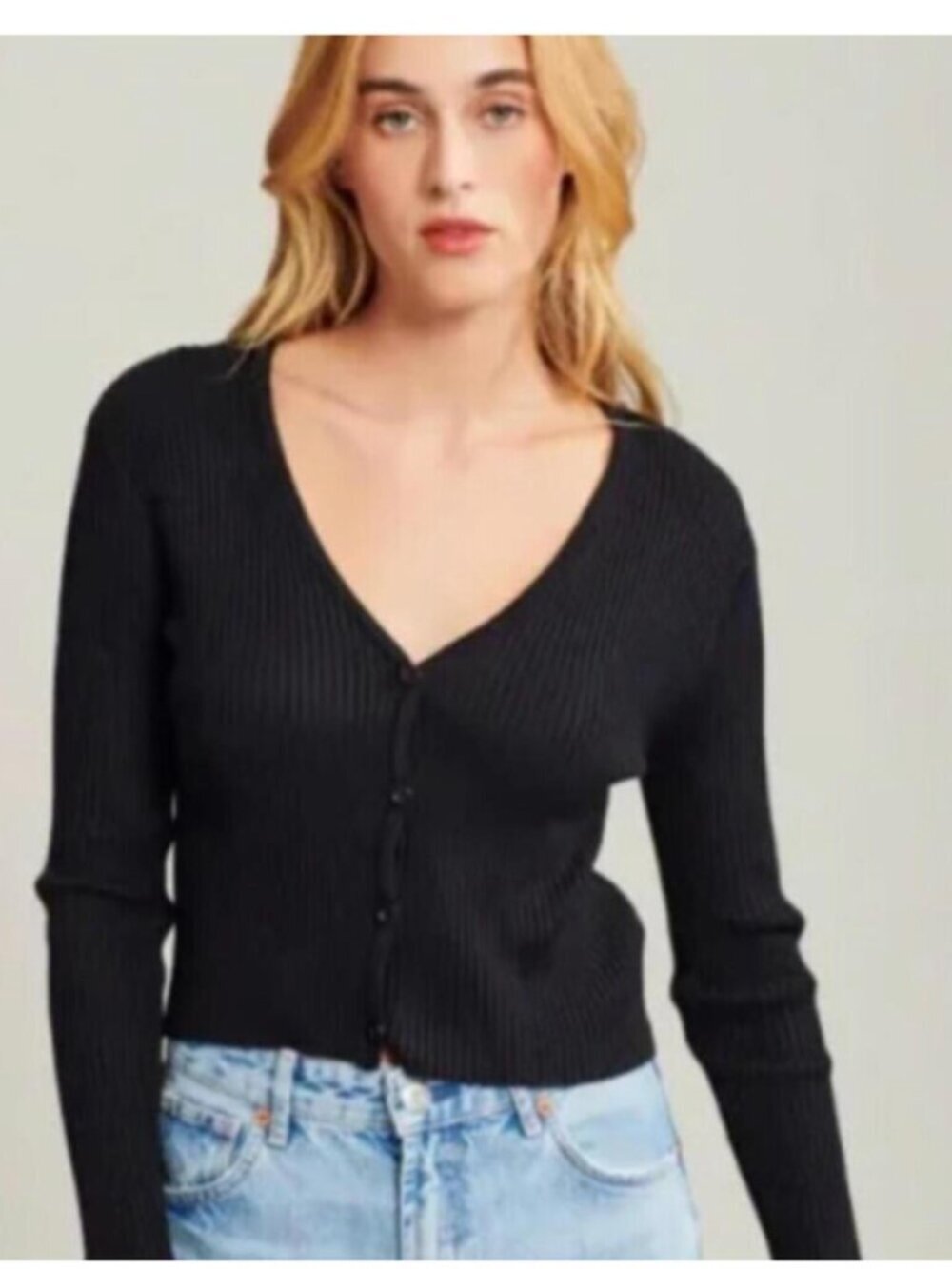 Anthropologie John + Jenn Black Linen Blend Cropped Button Cardigan Sweater XS